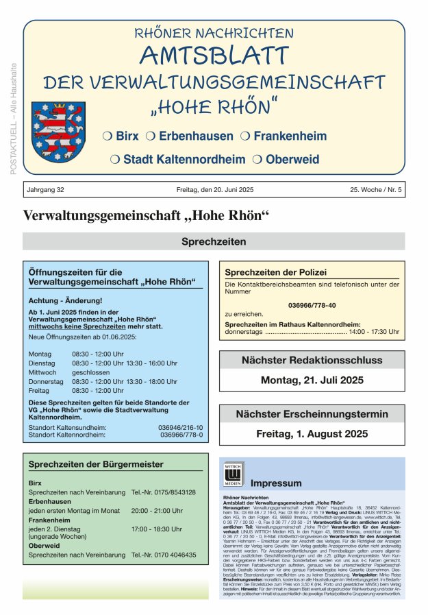Rhöner Nachrichten Titelblatt 05/2025
