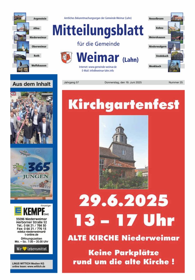 Mitteilungsblatt für die Gemeinde Weimar Titelblatt 25/2025