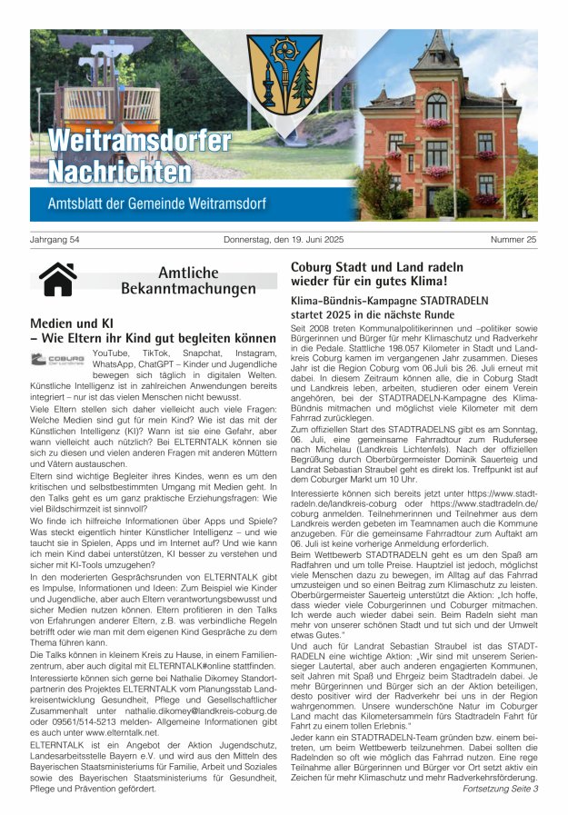 Weitramsdorfer Nachrichten Titelblatt 25/2025