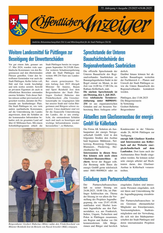 Öffentlicher Anzeiger - Stadt Püttlingen Titelblatt 25/2025