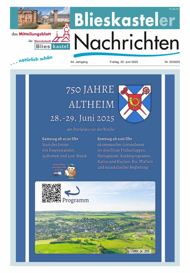 Blieskasteler Nachrichten  Titelblatt 25/2025