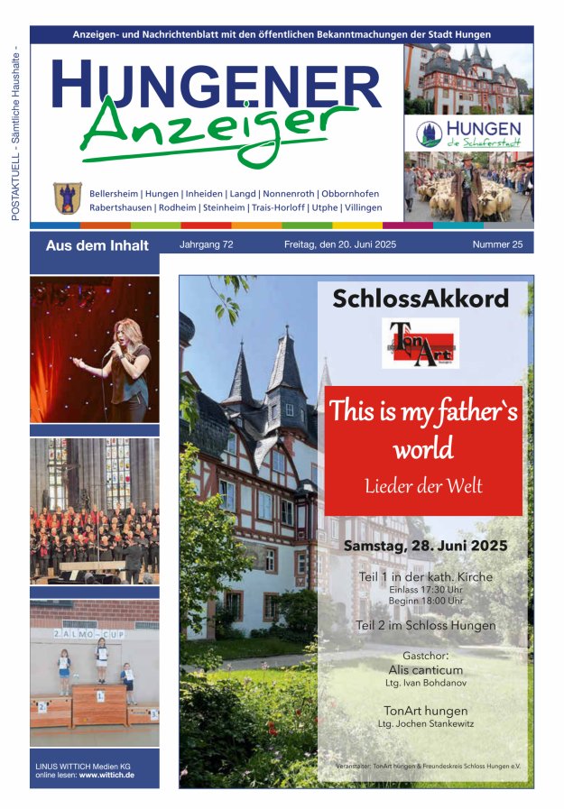 Anzeigen- und Nachrichtenblatt mit den öff  Bekanntmachungen der Stadt Hungen Titelblatt 25/2025