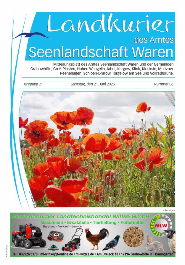 Landkurier des Amtes Seenlandschaft Waren Titelblatt 06/2025