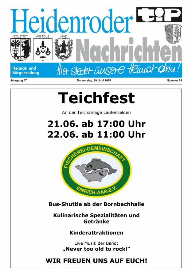 "tip" Heidenroder Nachrichten Titelblatt 25/2025