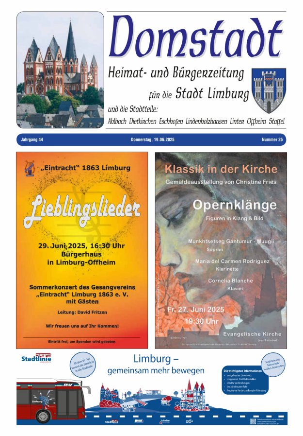 Domstadt - Heimat- und Bürgerzeitung für die Stadt Limburg Titelblatt 25/2025