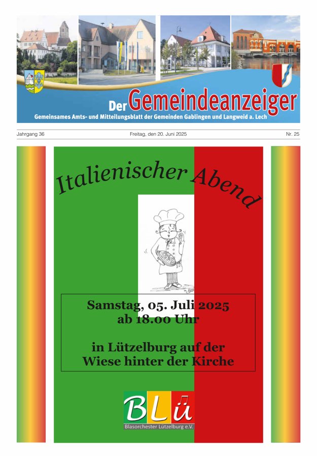 Der Gemeindeanzeiger - Gablingen Langweid Titelblatt 25/2025