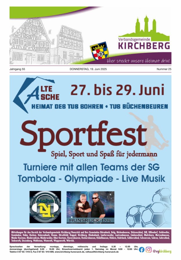 Mitteilungen der Verbandsgemeinde Kirchberg Hunsrück Titelblatt 25/2025