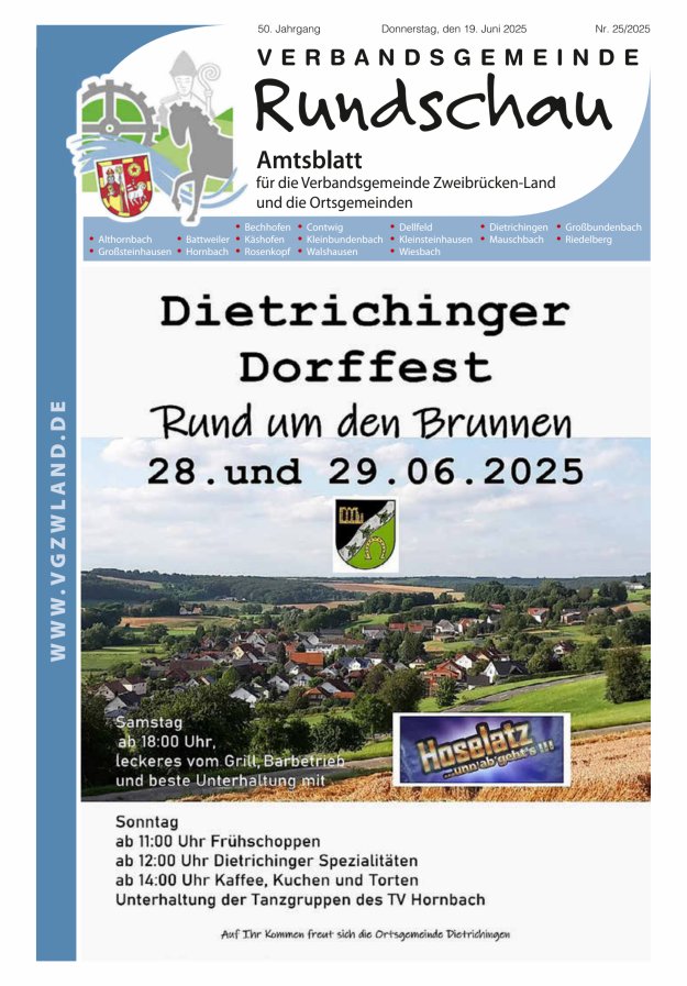 Verbandsgemeinde Rundschau Zweibrücken-Land Titelblatt 25/2025