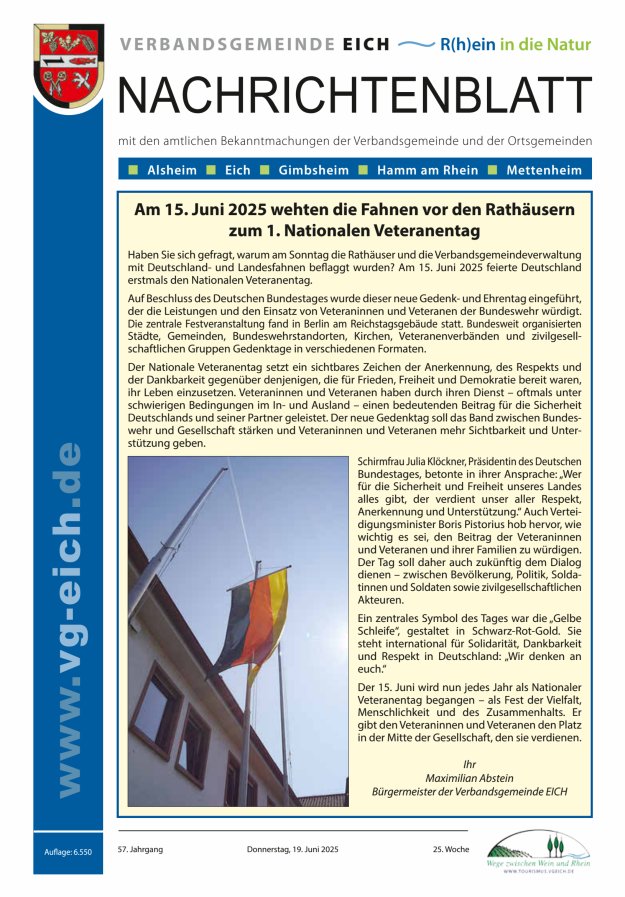 Nachrichtenblatt der VG Eich Titelblatt 25/2025