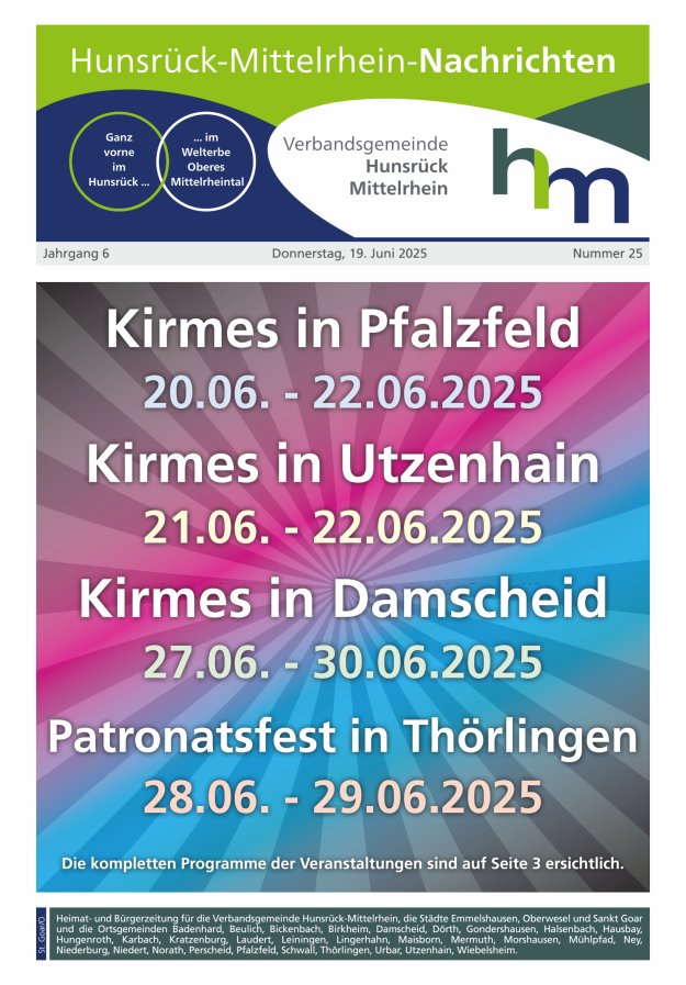 Hunsrück-Mittelrhein Nachrichten Ausgabe St Goar Oberwesel Titelblatt 25/2025