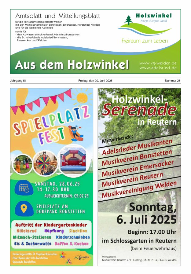 Aus dem Holzwinkel Amtsblatt u Mitteilungsblatt f VG Welden u GemAdelsried Titelblatt 25/2025