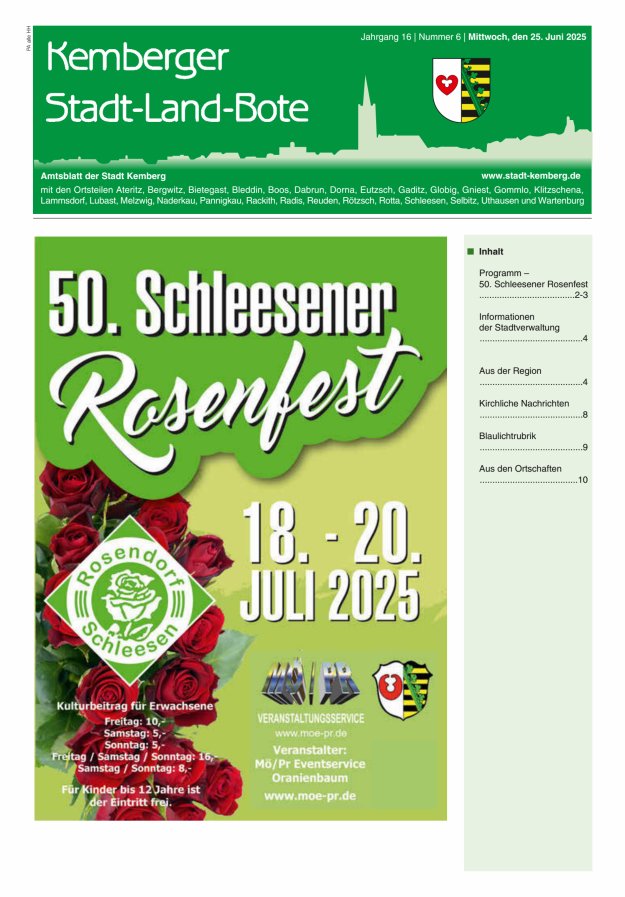 Kemberger Stadt-Land-Bote Amtsblatt der Stadt Kemberg Titelblatt 06/2025