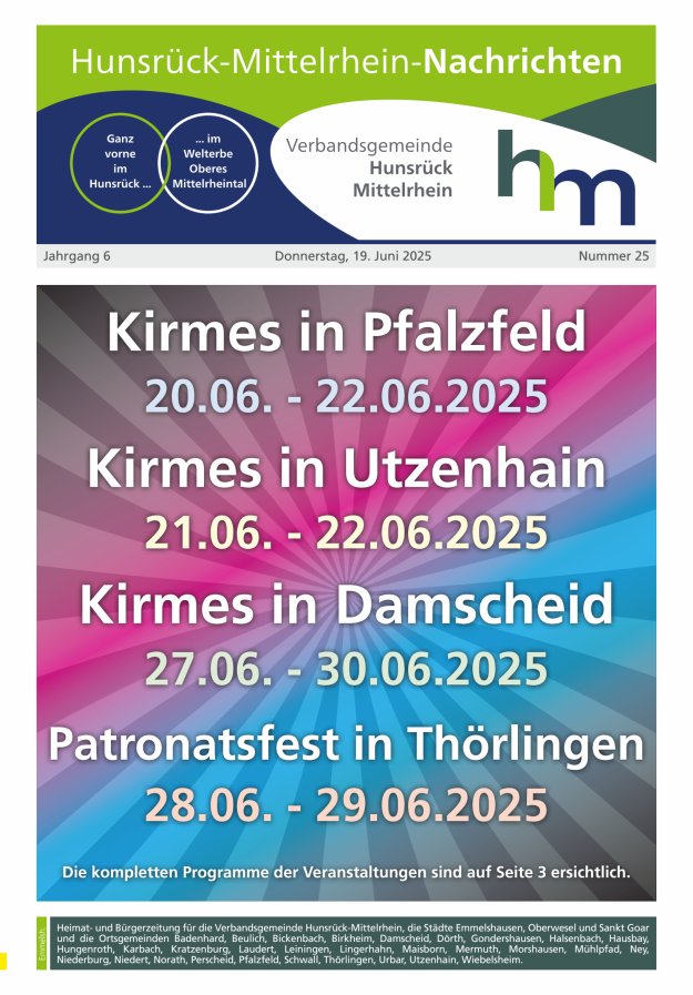 Hunsrück-Mittelrhein Nachrichten Ausgabe Emmelshausen Titelblatt 25/2025
