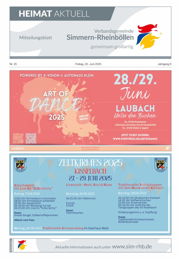 Heimat Aktuell Mitteilungsblatt der VG Simmern-Rheinböllen-Ausg Rheinböllen Titelblatt 25/2025