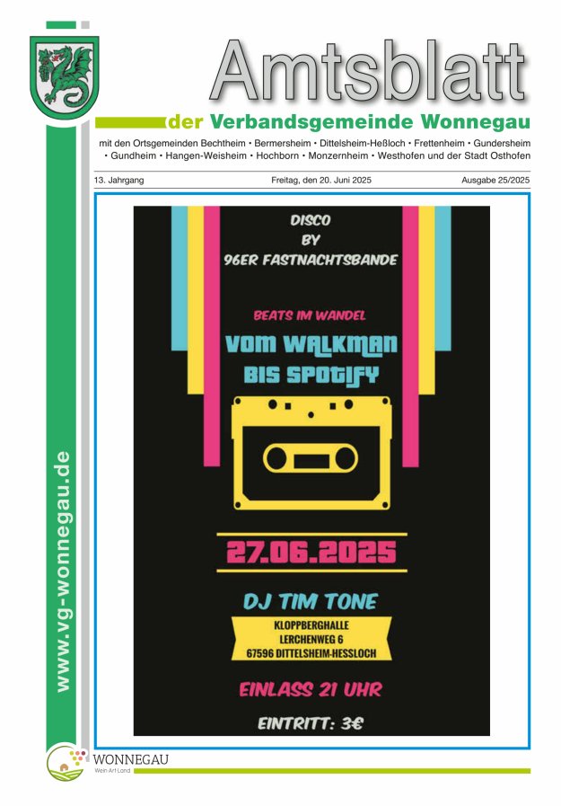 Amtsblatt VG Wonnegau Titelblatt 25/2025