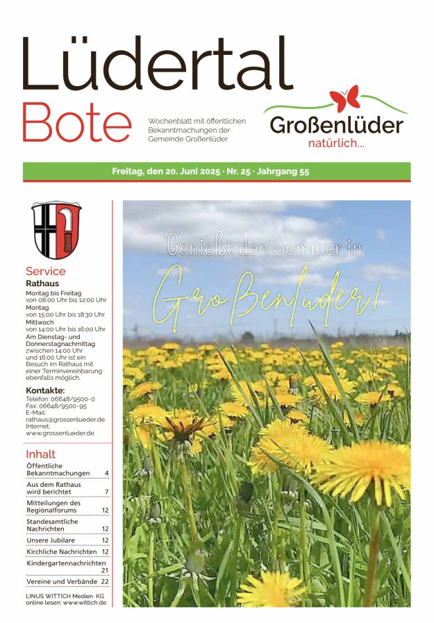 Wochenblatt mit öffentlichen Bekanntmachungen der Gemeinde Großenlüder Titelblatt 25/2025