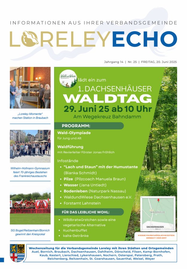 Loreley-Echo - Mitteilungsblatt der Verbandsgemeinde Loreley (Braubach) Titelblatt 25/2025