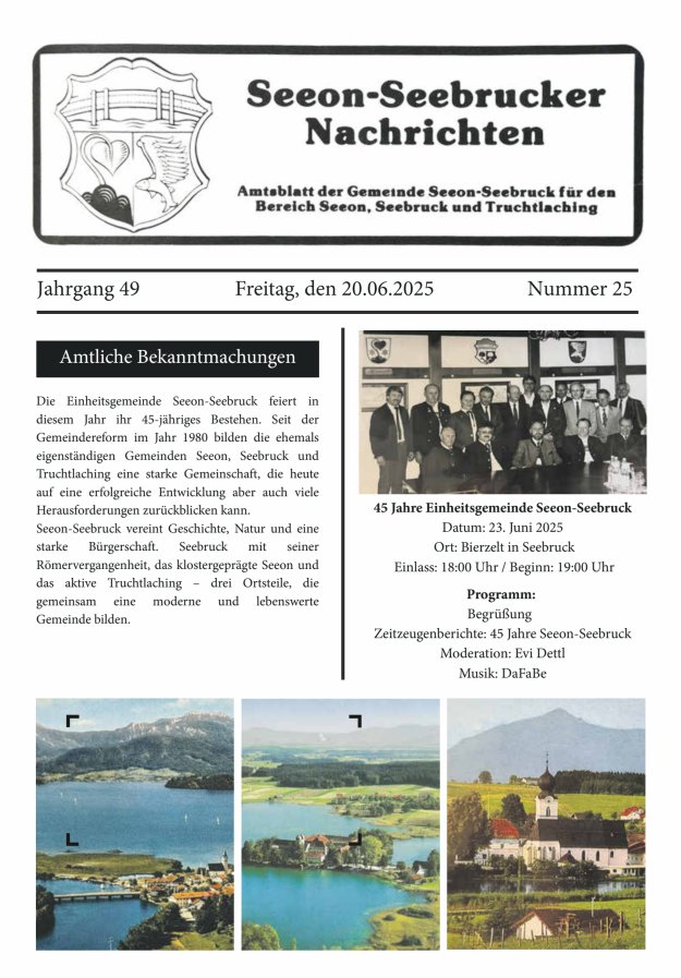Seeon-Seebrucker Nachrichten Titelblatt 25/2025