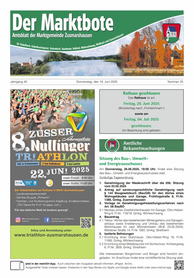Zusmarshausen - Der Marktbote Titelblatt 25/2025