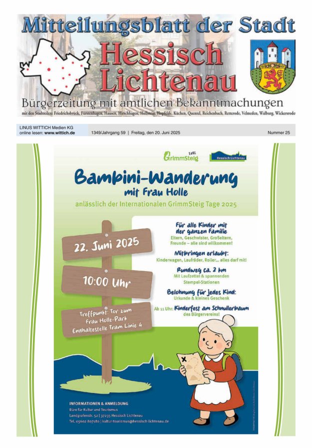 Mitteilungsblatt der Stadt Hess Lichtenau Titelblatt 25/2025