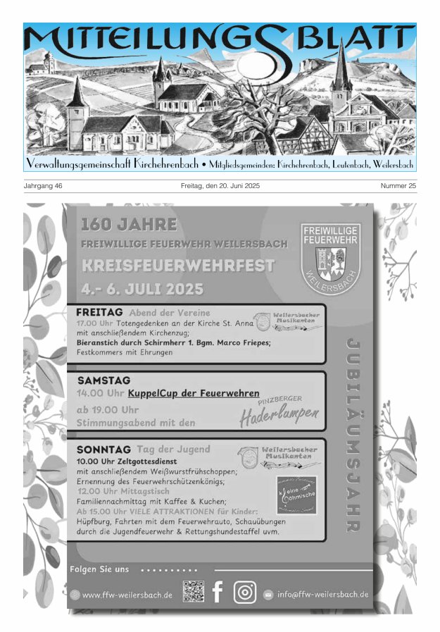Mitteilungsblatt Verwaltungsgemeinschaft Kirchehrenbach Titelblatt 25/2025