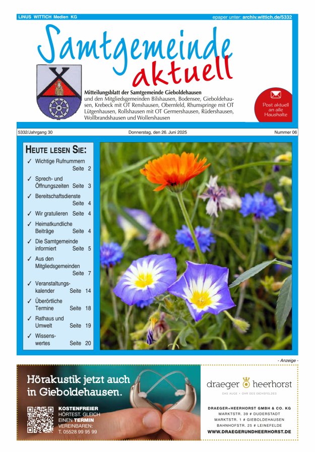 Samtgemeinde aktuell Gieboldehausen Titelblatt 06/2025