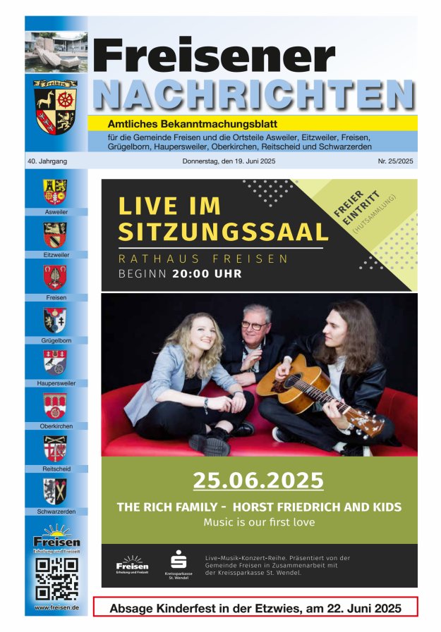 Freisener Nachrichten Titelblatt 25/2025