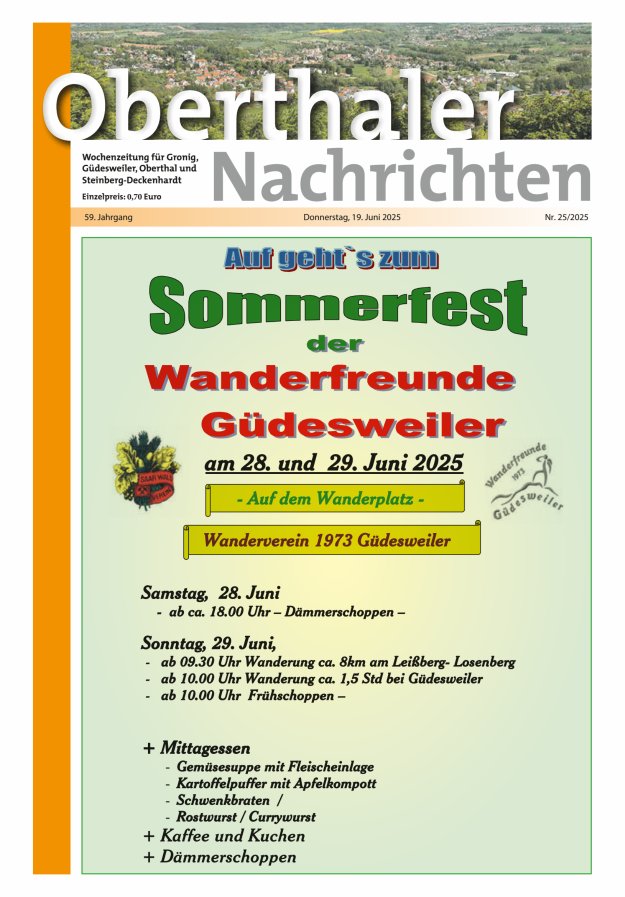 Oberthaler Nachrichten Titelblatt 25/2025
