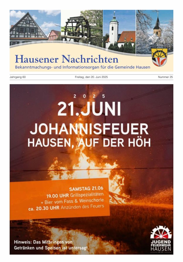 Hausener Nachrichten Titelblatt 25/2025