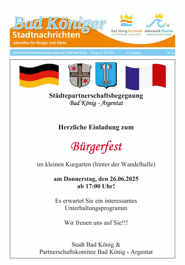 Bad Königer Stadtnachrichten und Badeblatt Titelblatt 25/2025