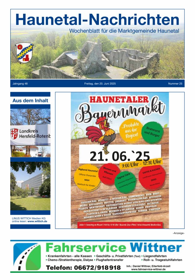 Haunetal-Nachrichten Titelblatt 25/2025