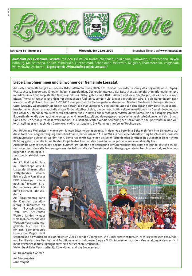 Amtsblatt Lossa Bote - Gemeinde Lossatal mit den Ortsteilen Titelblatt 06/2025