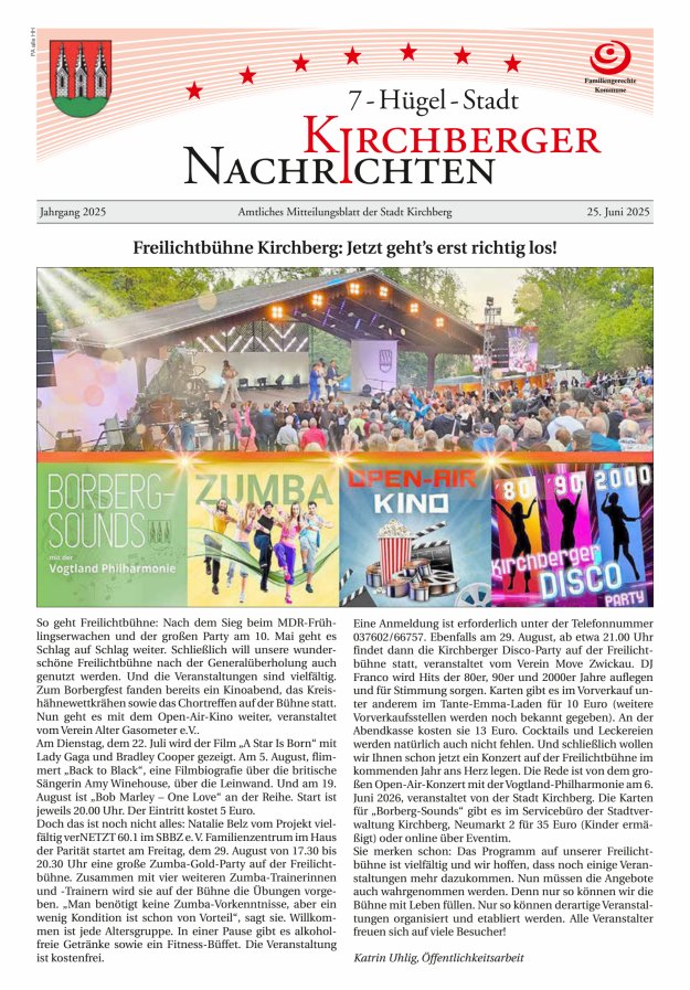 Kirchberger Nachrichten Titelblatt 06/2025