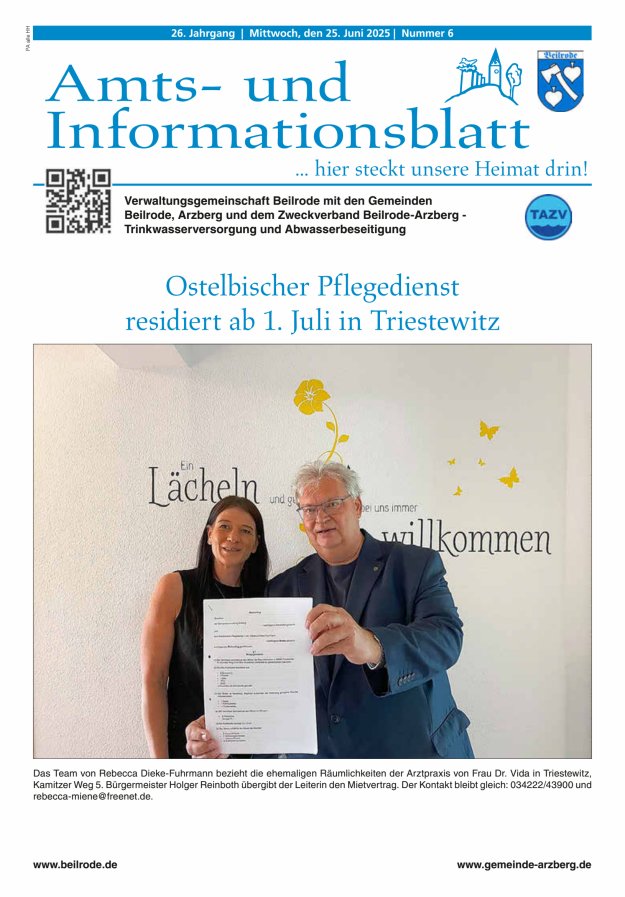 Amts- und Informationsblatt der Verwaltungsgemeinschaft Beilrode Titelblatt 06/2025
