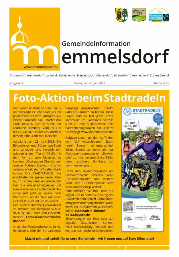 Mitteilungsblatt der Gemeinde Memmelsdorf Titelblatt 25/2025