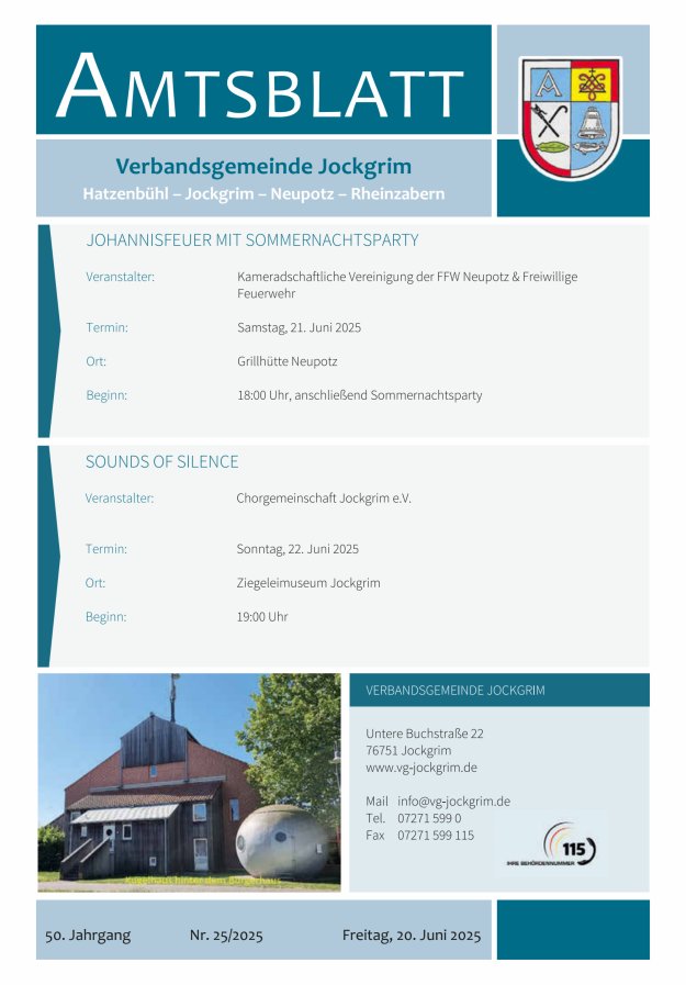 Amtsblatt VG Jockgrim Titelblatt 25/2025