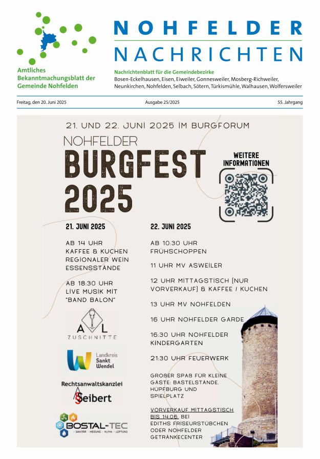 Nohfelder Nachrichten Titelblatt 25/2025