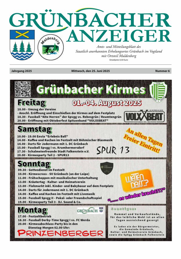 Grünbacher Anzeiger - Amts- und Mitteilungsblatt Titelblatt 06/2025