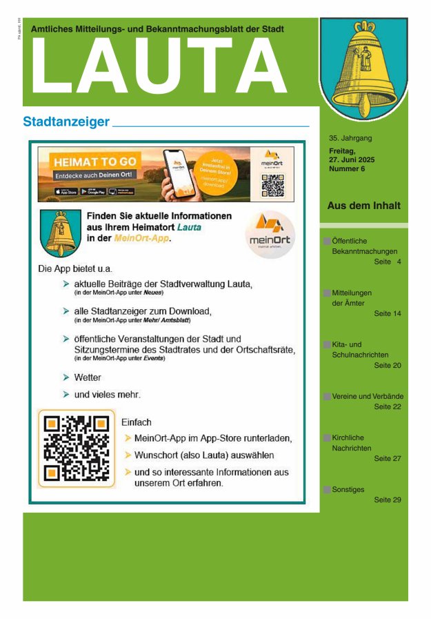 Amtliches Mitteilungs- und Bekanntmachungsblatt der Stadt Lauta - Stadtanzeiger Titelblatt 06/2025