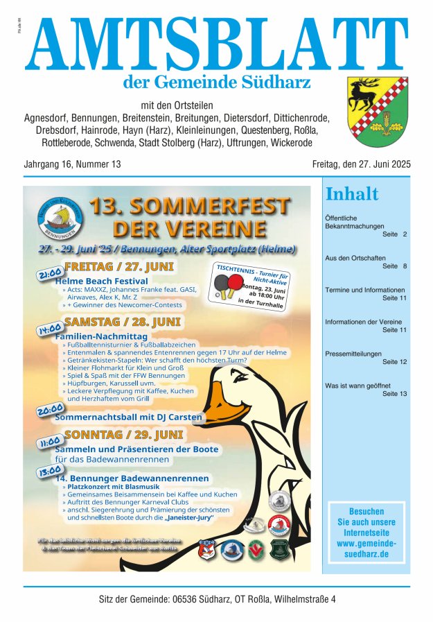 Amtsblatt der Gemeinde Südharz Titelblatt 13/2025