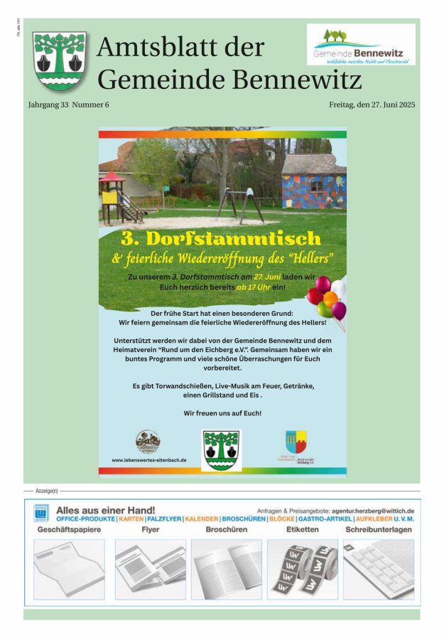 Amtsblatt der Gemeinde Bennewitz Titelblatt 06/2025