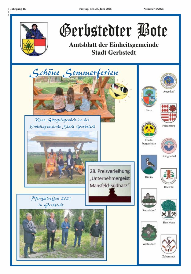 Gerbstedter Bote – Amtsblatt der Einheitsgemeinde Stadt Gerbstedt Titelblatt 06/2025
