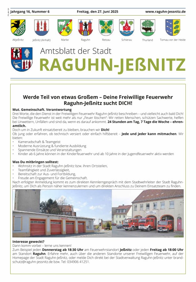 Amtsblatt der Stadt Raguhn-Jeßnitz Titelblatt 06/2025