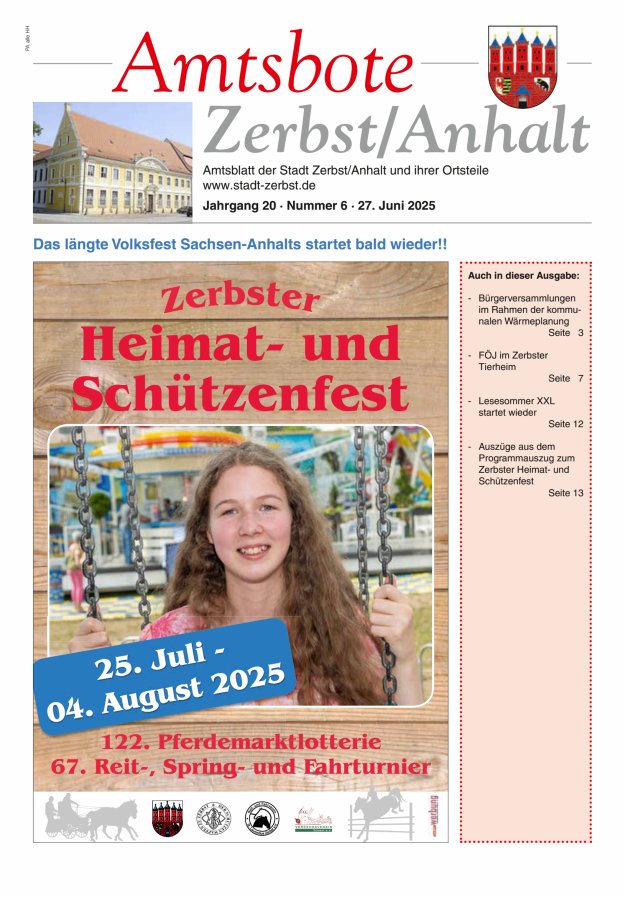 Amtsbote Zerbst/Anhalt – Amtsblatt der Stadt Zerbst/Anhalt und ihrer Ortsteile Titelblatt 06/2025
