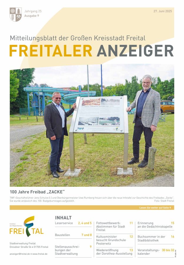 Freitaler Anzeiger - Amtsblatt der Großen Kreisstadt Freital Titelblatt 09/2025