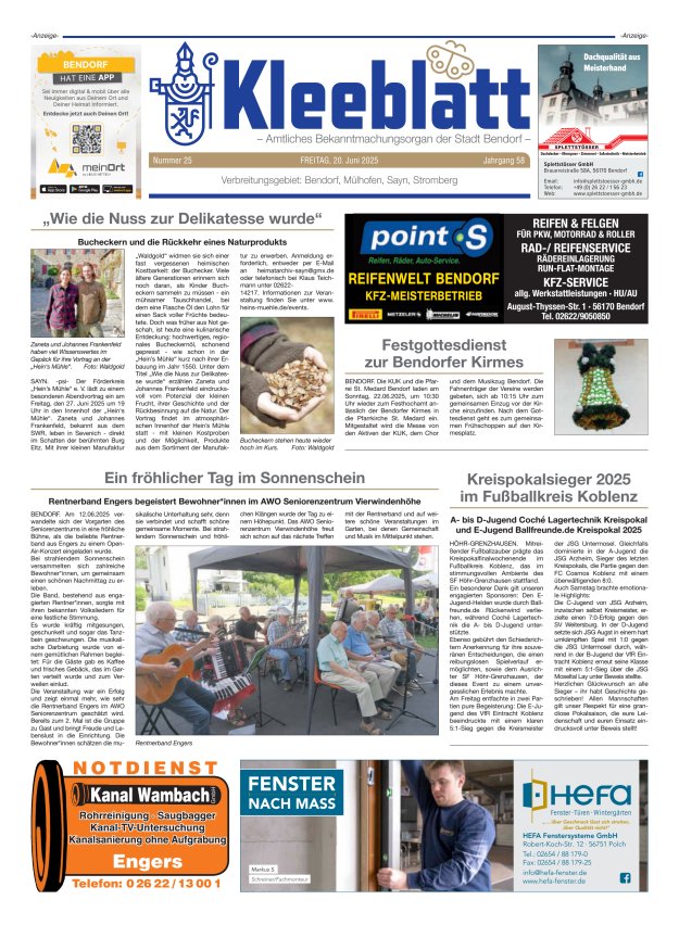 Kleeblatt - Amtliches Bekanntmachungsorgan der Stadt Bendorf Titelblatt 25/2025