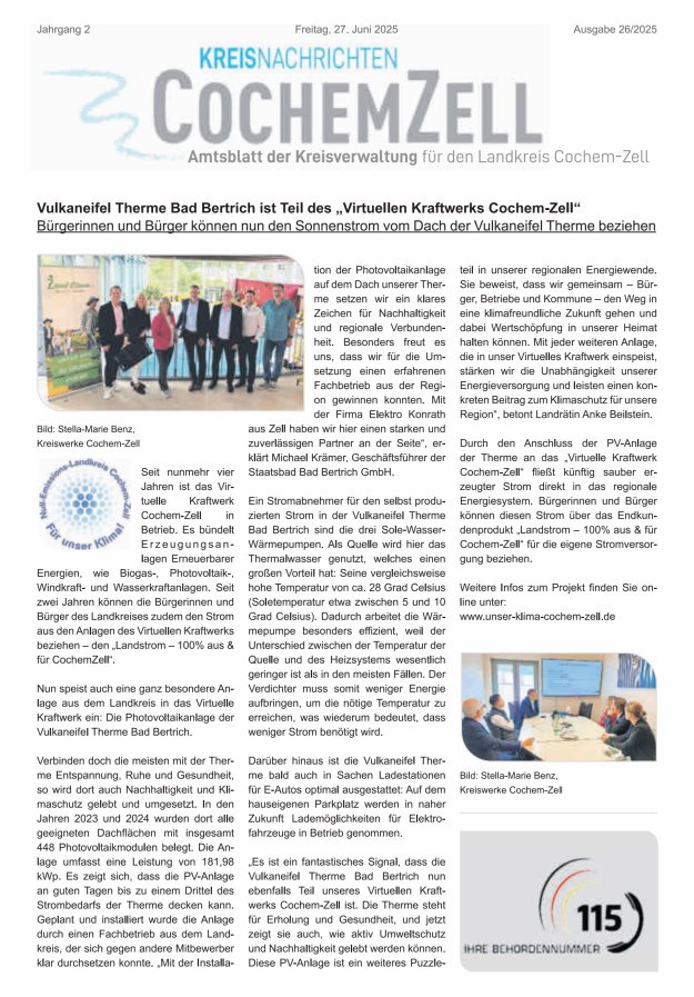 Kreisnachrichten Cochem-Zell Titelblatt 26/2025