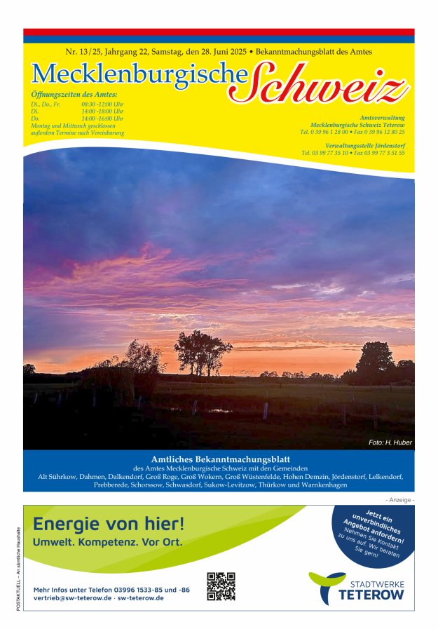 Bekanntmachungsblatt des Amtes Mecklenburgische Schweiz Titelblatt 13/2025