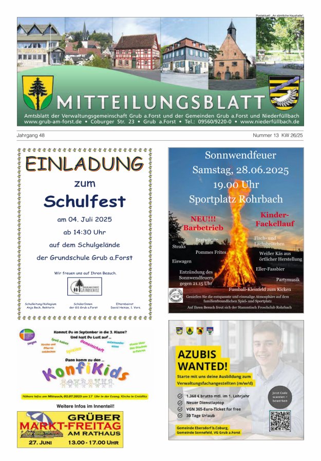Amts- und Mitteilungsblatt der VGem Grub a.Forst Titelblatt 13/2025
