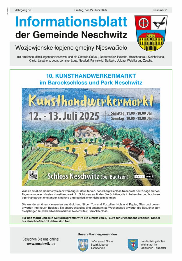 Informationsblatt der Gemeinde Neschwitz mit amtlichen Mitteilungen Titelblatt 07/2025